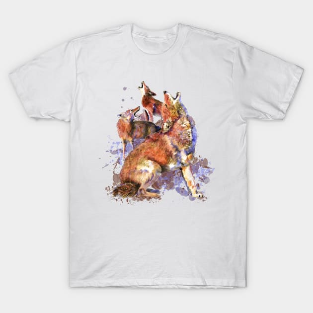 Watercolor Howling Coyote Animal Art T-Shirt by Country Mouse Studio